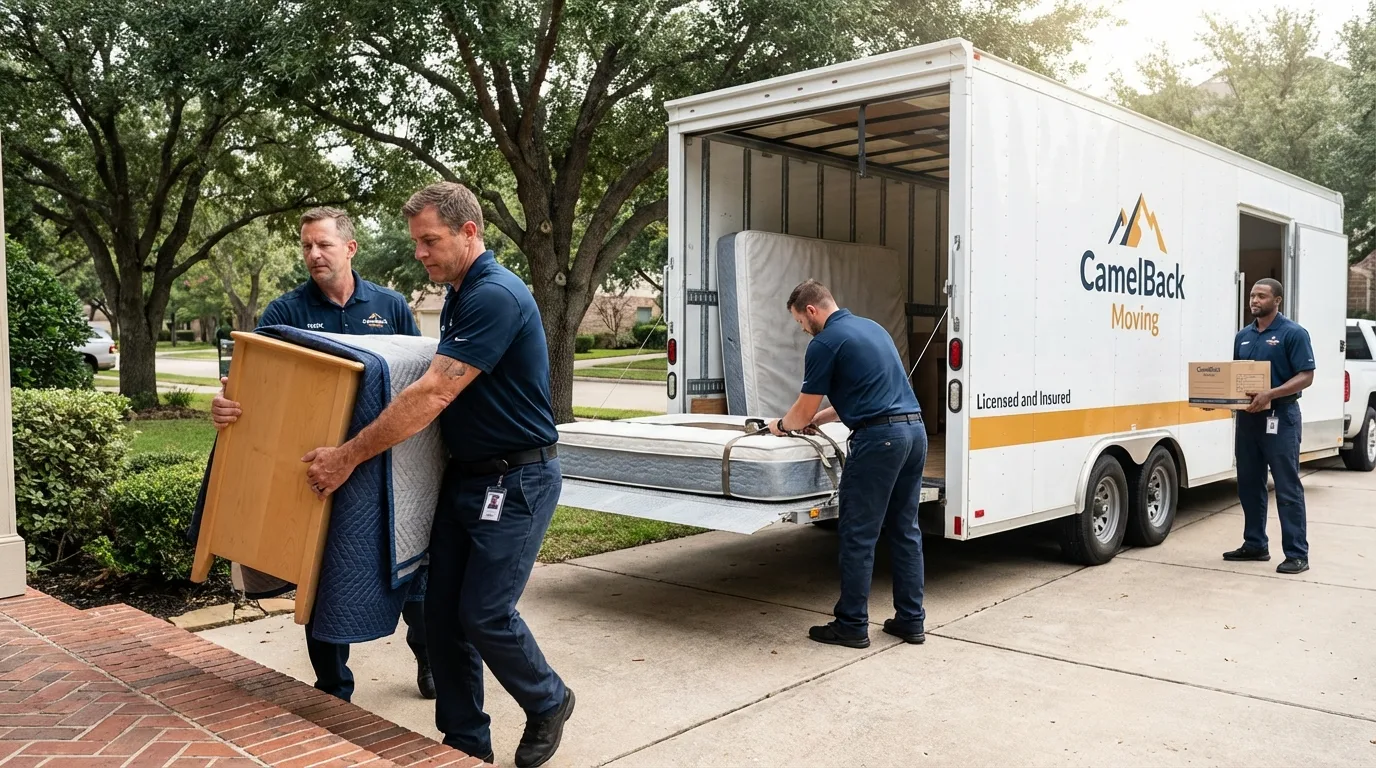 Crew loading residential truck for cross-state move from Convoy, OH